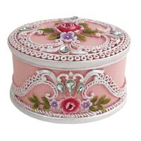 Pink Resin Jewel Box with Floral and White Lace Design with Crystals 'Mia'