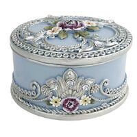 Blue Floral Resin Jewel Box with Lace and Crystals SOPHIE