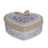 Lilac Resin Lace Floral Design Heart Trinket Box with Crystals VERONICA
