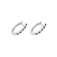 9 Carat White Gold Channel Set Sapphire and Diamond Huggie Earrings