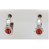 Sterling Silver Red Enamel Ladybug Huggie Earrings 