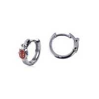 Sterling Silver Red Enamel Ladybug Huggie Earrings 