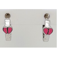 Sterling Silver Pink Enamel Heart Huggie Earrings CLEARANCE