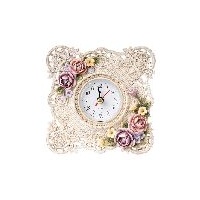 Cream Resin Lace Floral Design Bedside Clock with Crystals 'Cordelia'