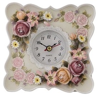 Cream Resin Floral Design Bedside Clock with Crystals 'Elena'