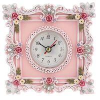 Pink Resin White Lace Floral Design Bedside Clock with Crystals 'Mia'