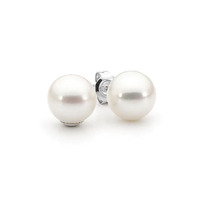 10mm "Clair de Lune" Round Freshwater Cultured Pearl Stud Earring - White