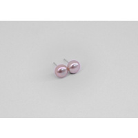 Pink Button Freshwater Pearl Stud Earrings Sterling Silver 12-12.5mm