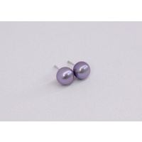 Sterling Silver, Dyed Grey Freshwater, Button Pearl Stud Earrings