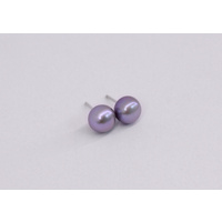 Black Button Freshwater Pearl Stud Earrings Sterling Silver 9-9.5mm