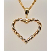 9 Carat Yellow, White & Rose Gold Twisted Heart Pendant
