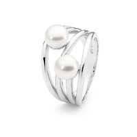 White Freshwater 2 Button Pearl Sterling Silver Ring Size R
