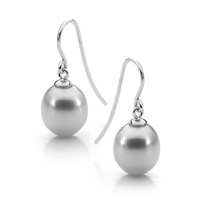 Grey 7.5-8mm Freshwater Pearl Drop Earrings in Sterling Silver