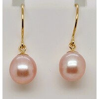 Pink 7.5-8mm Freshwater Pearl Earring 9 carat Yellow Gold Shepherd Hooks