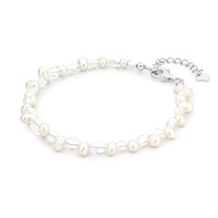 19cm Romi 5-6mm Clear Quartz and 4-5mm White Freshwater Pearl Bracelet