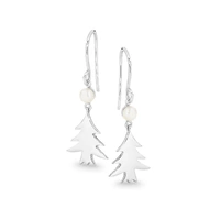 Sterling Silver White Freshwater Pearl Christmas Tree Drop Earring