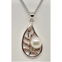 Freshwater Pearl and Cubic Zirconia Sterling Silver and Rose Gold Plate Pendant