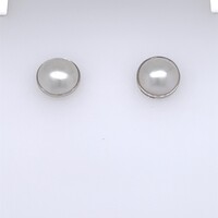 Sterling Silver 10mm White Mabe Cultured Pearl Earrings