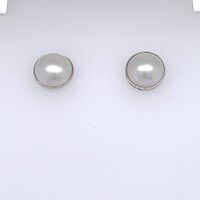 Sterling Silver 10mm White Mabe Cultured Pearl Earrings