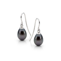 Black 9-9.5mm Freshwater Pearl Earrings in Sterling Silver