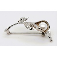 Sterling Silver and Freshwater Pearl Lily Brooch