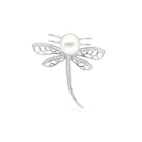 Sterling Silver White Freshwater Pearl and Cubic Zirconia Dragonfly Brooch