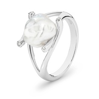 Lila Sterling Silver Freshwater Pearl and Cubic Zirconia Ring AUS Size O½ 