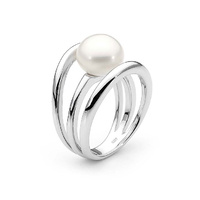 10mm White Button Freshwater Pearl Sterling Silver Ring Size O