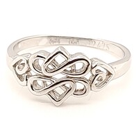 9 Carat White Gold Celtic Style Symbolic Ring with Hearts on each Side AUS Size O