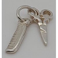 Sterling Silver Comb and Scissors Set Charm/Pendant