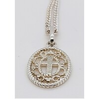 Sterling Silver Oval Filigree Cross Pendant 