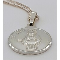 Fine Silver St Jude and St Raphael Medallion Pendant/Charm