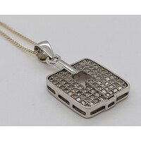 Sterling Silver Square Pavé Set Cubic Zirconia Pendant - CLEARANCE