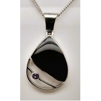 Sterling Silver Onyx and Amethyst Pendant