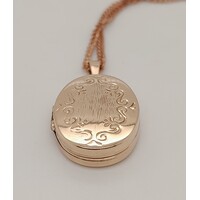 9 Carat Rose Gold Engraved Scroll Design Oval 2 Photo Locket