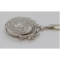 Sterling Silver Round Engraved Spinner Locket