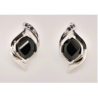 Sterling Silver Black Onyx and Cubic Zirconia Earrings