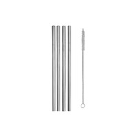 Cocktail & Co. Set of 4 Reusable Stainless Steel Smoothie Straws with Cleaning Brush