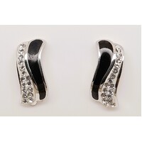 Sterling Silver Black Enamel and Cubic Zirconia Earrings