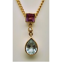 9 Carat Yellow Gold Amethyst and Blue Topaz Pendant