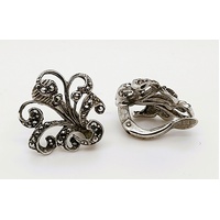 Sterling Silver Marcasite Bouquet Clip-on Earrings