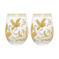 Maxwell & Williams Set of 2 White Christmas 550ml Gold Stemless Wine Glasses