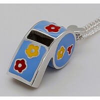 Blue Enamel Whistle Sterling Silver Pendant with Heart Bale