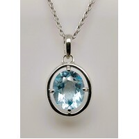Oval Blue Topaz Claw Set Sterling Silver Pendant