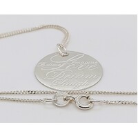 Sterling Silver Inscribed 'Imagine, Believe, Love, Dream & Laugh' Disc Pendant CLEARANCE
