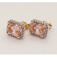 Sterling Silver and Rose Gold Plated Created Morganite & Cubic Zirconia Earrings