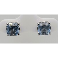 Sterling Silver Created Aquamarine and Cubic Zirconia Claw Set Stud Earrings