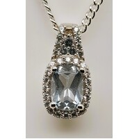 Sterling Silver Created Aquamarine and Cubic Zirconia Pendant