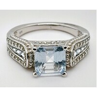 Sterling Silver Created Aquamarine and Cubic Zirconia Dress Ring AUS Size L