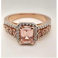 Sterling Silver with Rose Gold Plated Created Morganite & Cubic Zirconia Ring AUS Size N